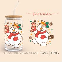 snowman  16oz glass can cutfile, merry christmas svg, snowman svg, christmas can glass, svg files for cricut, digital do