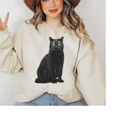 black cat sweatshirt on moon,  halloween cat sweatshirt, halloween gift for cat owner  sweatshirt, black cat halloween,