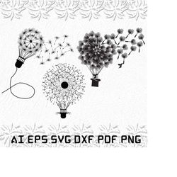 dandelions svg, dandelions flower svg, flowers svg, balloon, air balloon, svg, ai, pdf, eps, svg, dxf, png