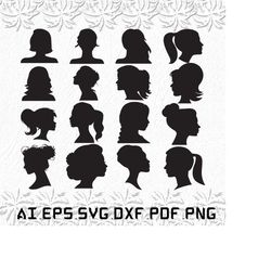 woman heads svg, woman svg, heads svg, head, girl, svg, ai, pdf, eps, svg, dxf, png