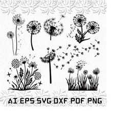 dandelions flower svg,  dandelions flower spring svg, nature garden svg, plant grow, flowers, svg, ai, pdf, eps, svg, dx