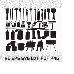 various art tools svg, art svg, tools svg, tool, academy, svg, ai, pdf, eps, svg, dxf, png