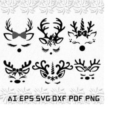 reindeer face with bow svg, face with bow svg, vintage sports art, christmas svg, ai, pdf, eps, svg, dxf, png