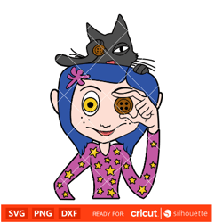 coraline with cat svg-coraline button eyes svg-halloween svg-horror svg-cricut silhouette vector cut file