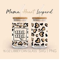 mama leopard heart libbey can glass svg | mama leopard svg | 16oz seamless presized wrap svg | cute beer can glass desig