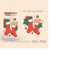 Christmas Socks  16oz Glass Can Cutfile, Merry Christmas Svg, Christmas Socks Svg, Christmas CutFile, Christmas Can Glas