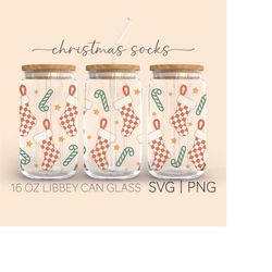 christmas socks  16oz glass can cutfile, merry christmas svg, christmas socks svg, checkered svg,  svg files for cricut,