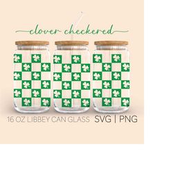 clover checkered  16 oz glass can cut file, st patrick's day svg, clover leaf svg, checkered svg, lucky svg, cricut cut