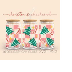 christmas checkered  16oz glass can cutfile, pine tree svg, checkered svg, christmas can glass, libbey glass can wrap, d