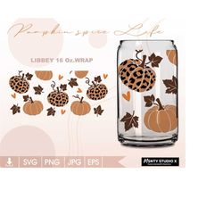 full wrap leopard pumpkin svg , libbey fall pumpkin svg, 16oz glass can svg, thanksgiving svg coffee , can glass wrap -