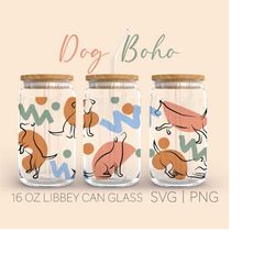 dog abstract boho libbey can glass svg, 16 oz can glass, dog lover svg, dog drawing, digital download