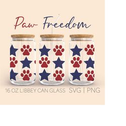 4th of july libbey can glass svg, 16 oz can glass, dog paw svg, dog lover svg, digital download