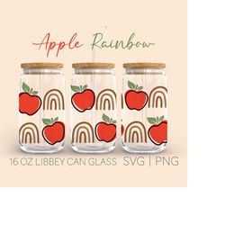 apple rainbow libbey can glass svg, 16 oz can glass, apple svg, rainbow svg, cricut, digital download