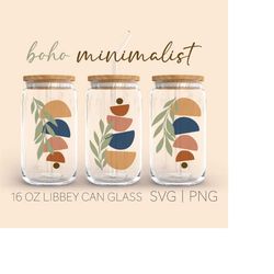 abstract boho minimalist libbewy can glass svg, 16 oz libbey can glass, abstract leaves, boho minimal svg, digital downl