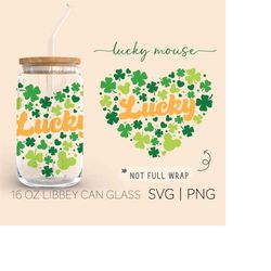 Lucky Mouse  16oz Glass Can Cut File, Saint Patricks Day, Lucky Svg, Clover Svg, Svg Files For Cricut, Digital Download