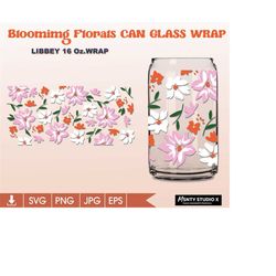 blooming flower ,libbey 16oz can glass svg, mothers day svg,spring flowers svg ,coffee glass can, beer glass svg png dxf