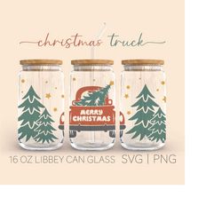 christmas truck  16oz glass can cutfile, merry christmas can glass svg, christmas truck svg, merry christmas svg, svg fi