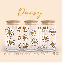 daisy smiley face libbey can glass svg, 16oz glass can cutfile, daisy flowers svg, smiey face svg, digital download