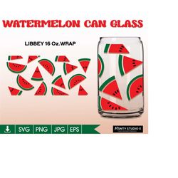 watermelon libbey 16oz can glass svg, summer libbey wrap,fruit coffee glass can, beer glass , digital download cut file,