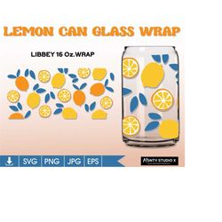 full wrap lemons libbey 16oz can glass svg, summer libbey glass ,fruit coffee glass can, beer glass svg png dxf, cut fil