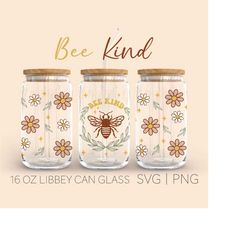 bee kind libbey can glass svg, 16 oz can glass, be kind svg, daisy svg, inspirational saying, beer glasses, beer can gla