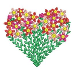 Floral and Garden-Flower Heart Embroidery Design