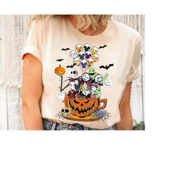 disney the nightmare before christmas pumpkin coffee cup spooky balloon halloween t-shirt, disneyland halloween christma