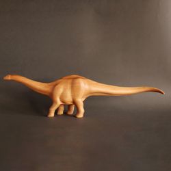 wooden diplodocus, wooden hand carved dinosaur diplodocus