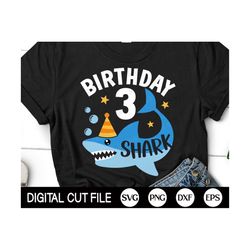 3rd birthday shark svg, shark birthday svg, birthday boys svg, third birthday shirt, svg files for cricut, silhouette