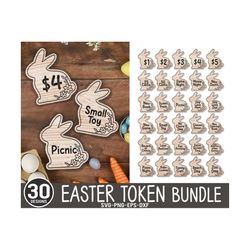 30 redeemable easter token svg, kids easter laser files, flower bunny token, easter coin svg, easter egg prizes, glowfor