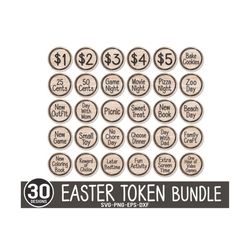 30 redeemable easter token svg, easter laser files, easter coin svg, easter egg prizes, easter coin, kids laser, glowfor