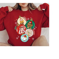 disney beauty and the beast characters christmas ball shirt, merry and bright christmas shirt, disneyland christmas matc