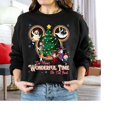 disney nightmare before christmas the most wonderful time of the year christmas shirt, xmas tree mickey head jack, sally