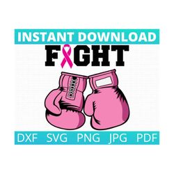 pink breast cancer awareness ribbon boxing gloves to fight svg. survivor wear pink ribbon to fight cancer. png 4 cricut
