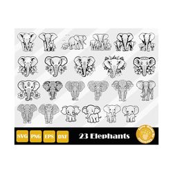 23 floral elephant svg, baby elephant svg, elephant head svg, cute elephant svg, elephant face svg, mandala elephant svg