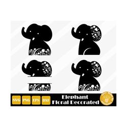 4 elephants floral svg, cute elephant svg, elephant baby shower, elephant nursery, elephant cut file for cricut silhouet