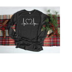 heartbeat love long sleeve, couples shirts, couples long sleeve, gift for girlfriend, bridal shower gift, valentines shi