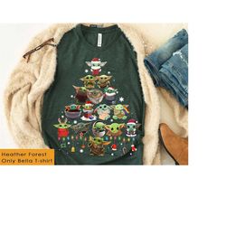 star wars baby yoda christmas tree shirt, santa baby yoda christmas gifts and snow sweatshirt, disneyland christmas matc