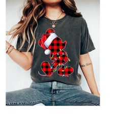 disney mickey mouse buffalo plaid christmas lights shirt, santa mickey shirt, disneyland christmas matching family shirt