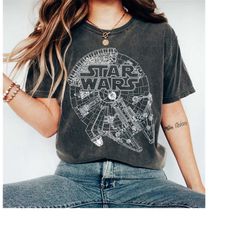 star wars logo on millenium falcon graphic, star wars celebration, galaxy's edge, star wars day, walt disney world shirt