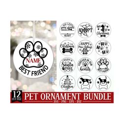 2023 animal christmas ornament svg bundle, dog christmas, cat round ornaments cut file, angel dog, pet memorial, svg fil