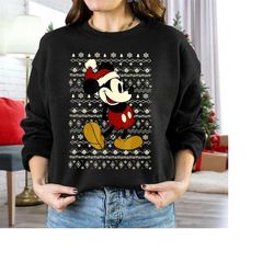 disney mickey mouse classic pose santa costume christmas ugly sweater shirt, disneyland christmas matching family shirts