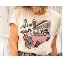 retro mickey and minnie classic car shirt, disney mickey and friends vintage shirt, disneyland family matching shirts, w