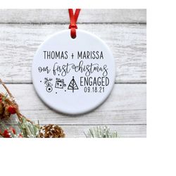 personalized engaged ornament, gift for the couple, engagement gift, our first christmas together