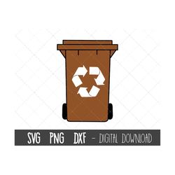 brown wheelie bin svg, trash can svg, garbage can png, food waste svg, recycle bin outline, garden waste cricut silhouet