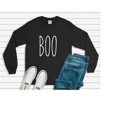 boo long sleeve tee, womens fall  graphic tee, halloween tees, unisex tees, halloween shirts, funny halloween tees, easy