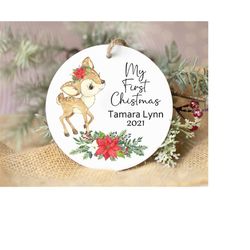 baby's first christmas ornament  personalized baby girl deer christmas ornament baby girl first christmas ornament