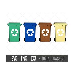 wheelie bin bundle svg, recycle svg, trash can svg, garbage can png, recycle bin svg, recycle bin outline, cricut silhou