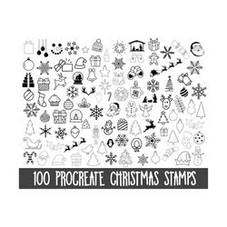 procreate christmas stamps, procreate stamp set, christmas procreate brush set, procreate doodles, procreate brushes, ch