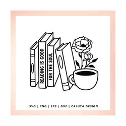 floral book svg | book lover svg, book reader svg, books and coffee svg, library svg, diy gift for book lovers, bookish